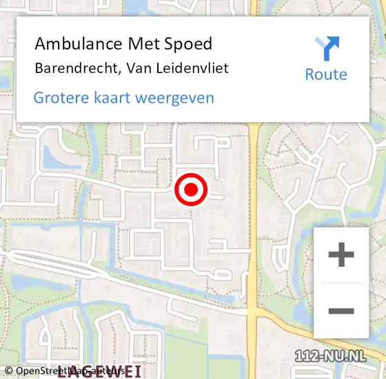 Locatie op kaart van de 112 melding: Ambulance Met Spoed Naar Barendrecht, Van Leidenvliet op 15 februari 2022 03:18