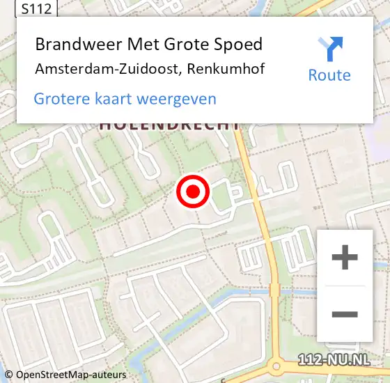 Locatie op kaart van de 112 melding: Brandweer Met Grote Spoed Naar Amsterdam-Zuidoost, Renkumhof op 15 februari 2022 03:47