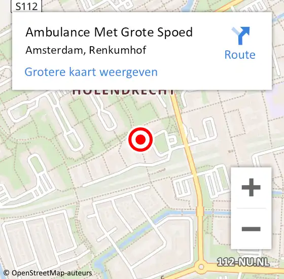 Locatie op kaart van de 112 melding: Ambulance Met Grote Spoed Naar Amsterdam-Zuidoost, Renkumhof op 15 februari 2022 03:47