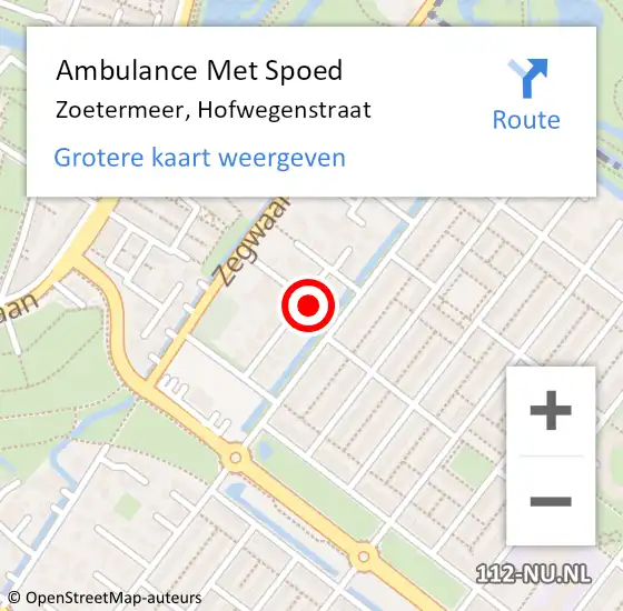 Locatie op kaart van de 112 melding: Ambulance Met Spoed Naar Zoetermeer, Hofwegenstraat op 15 februari 2022 05:23