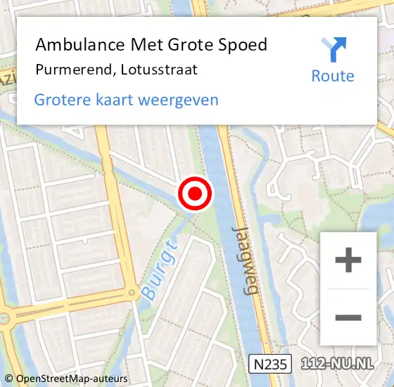 Locatie op kaart van de 112 melding: Ambulance Met Grote Spoed Naar Purmerend, Lotusstraat op 15 februari 2022 05:41