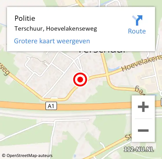 Locatie op kaart van de 112 melding: Politie Terschuur, Hoevelakenseweg op 15 februari 2022 05:46