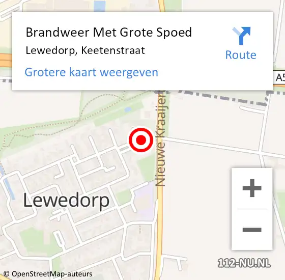 Locatie op kaart van de 112 melding: Brandweer Met Grote Spoed Naar Lewedorp, Keetenstraat op 15 februari 2022 06:35