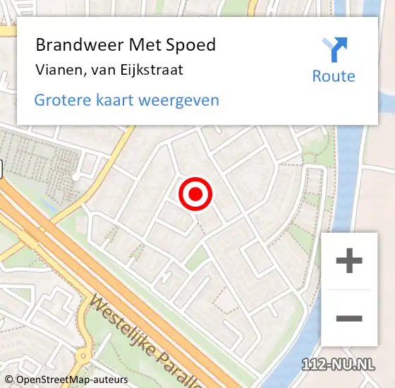 Locatie op kaart van de 112 melding: Brandweer Met Spoed Naar Vianen, van Eijkstraat op 15 februari 2022 06:53