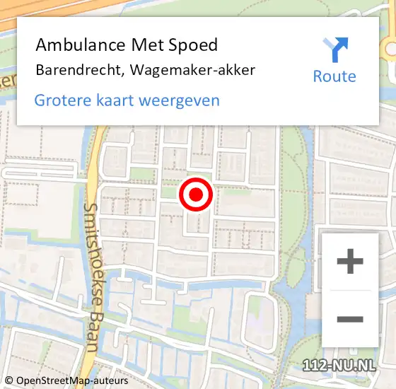 Locatie op kaart van de 112 melding: Ambulance Met Spoed Naar Barendrecht, Wagemaker-akker op 15 februari 2022 07:21