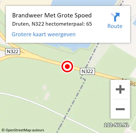 Locatie op kaart van de 112 melding: Brandweer Met Grote Spoed Naar Druten, N322 hectometerpaal: 65 op 15 februari 2022 07:38