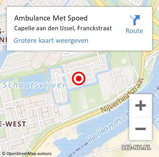 Locatie op kaart van de 112 melding: Ambulance Met Spoed Naar Capelle aan den IJssel, Franckstraat op 15 februari 2022 08:11