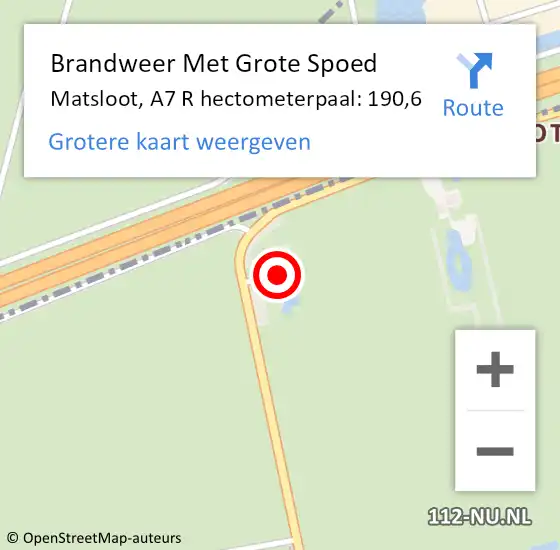Locatie op kaart van de 112 melding: Brandweer Met Grote Spoed Naar Matsloot, A7 R hectometerpaal: 190,6 op 8 juli 2014 10:44