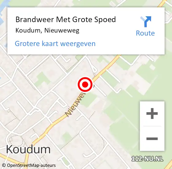 Locatie op kaart van de 112 melding: Brandweer Met Grote Spoed Naar Koudum, Nieuweweg op 15 februari 2022 08:22