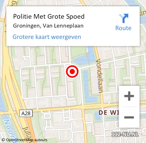 Locatie op kaart van de 112 melding: Politie Met Grote Spoed Naar Groningen, Van Lenneplaan op 15 februari 2022 08:24