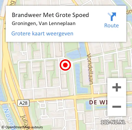 Locatie op kaart van de 112 melding: Brandweer Met Grote Spoed Naar Groningen, Van Lenneplaan op 15 februari 2022 08:24