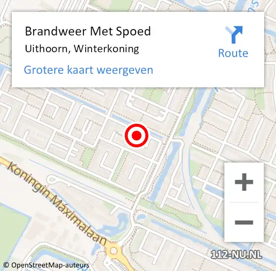 Locatie op kaart van de 112 melding: Brandweer Met Spoed Naar Uithoorn, Winterkoning op 15 februari 2022 09:03