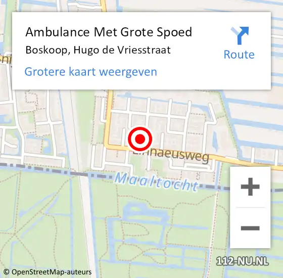 Locatie op kaart van de 112 melding: Ambulance Met Grote Spoed Naar Boskoop, Hugo de Vriesstraat op 15 februari 2022 09:07