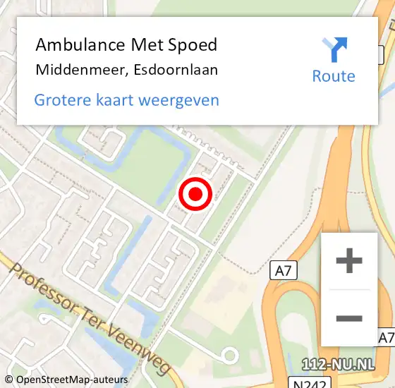 Locatie op kaart van de 112 melding: Ambulance Met Spoed Naar Middenmeer, Esdoornlaan op 15 februari 2022 09:12