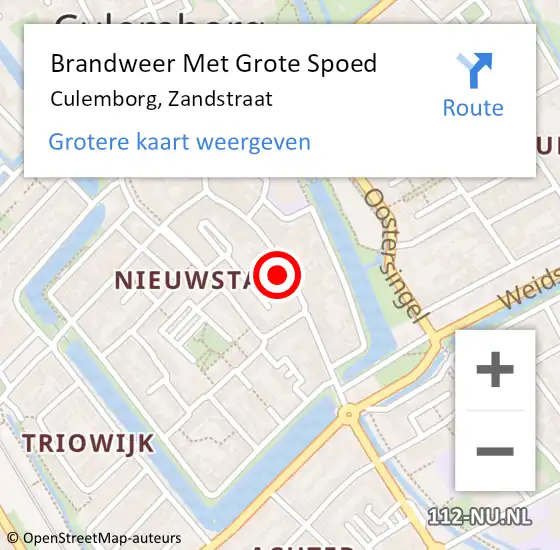 Locatie op kaart van de 112 melding: Brandweer Met Grote Spoed Naar Culemborg, Zandstraat op 15 februari 2022 09:21