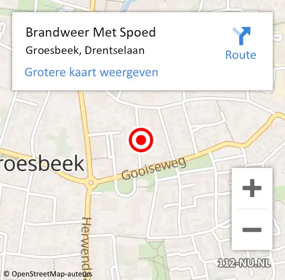 Locatie op kaart van de 112 melding: Brandweer Met Spoed Naar Groesbeek, Drentselaan op 15 februari 2022 09:55