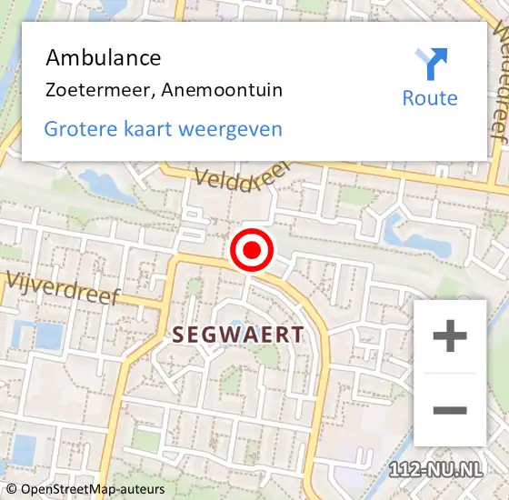 Locatie op kaart van de 112 melding: Ambulance Zoetermeer, Anemoontuin op 8 juli 2014 10:56