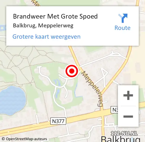 Locatie op kaart van de 112 melding: Brandweer Met Grote Spoed Naar Balkbrug, Meppelerweg op 15 februari 2022 10:16