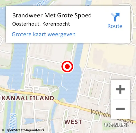 Locatie op kaart van de 112 melding: Brandweer Met Grote Spoed Naar Oosterhout, Korenbocht op 15 februari 2022 10:28