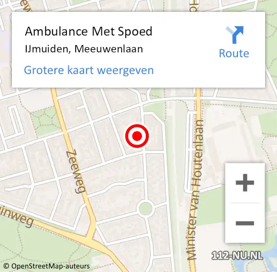 Locatie op kaart van de 112 melding: Ambulance Met Spoed Naar IJmuiden, Meeuwenlaan op 15 februari 2022 10:44