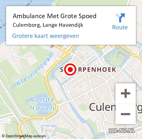 Locatie op kaart van de 112 melding: Ambulance Met Grote Spoed Naar Culemborg, Lange Havendijk op 15 februari 2022 10:54