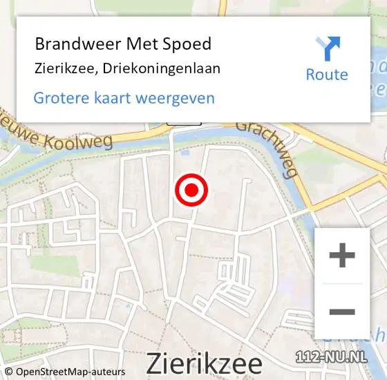 Locatie op kaart van de 112 melding: Brandweer Met Spoed Naar Zierikzee, Driekoningenlaan op 15 februari 2022 10:58