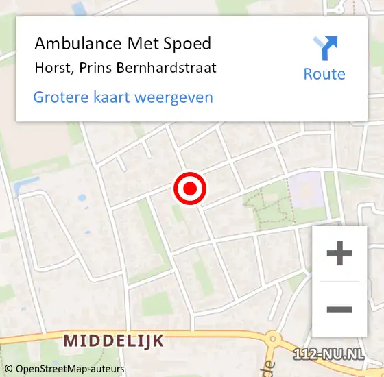 Locatie op kaart van de 112 melding: Ambulance Met Spoed Naar Horst, Prins Bernhardstraat op 8 juli 2014 11:04