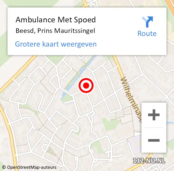 Locatie op kaart van de 112 melding: Ambulance Met Spoed Naar Beesd, Prins Mauritssingel op 15 februari 2022 11:44