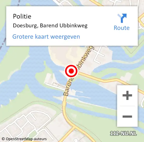 Locatie op kaart van de 112 melding: Politie Doesburg, Barend Ubbinkweg op 15 februari 2022 12:08