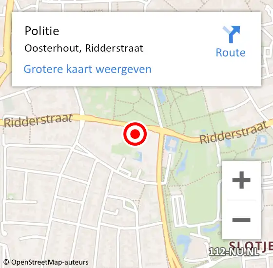 Locatie op kaart van de 112 melding: Politie Oosterhout, Ridderstraat op 15 februari 2022 12:21