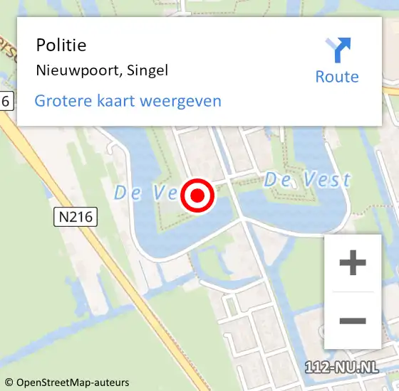 Locatie op kaart van de 112 melding: Politie Nieuwpoort, Singel op 15 februari 2022 12:30