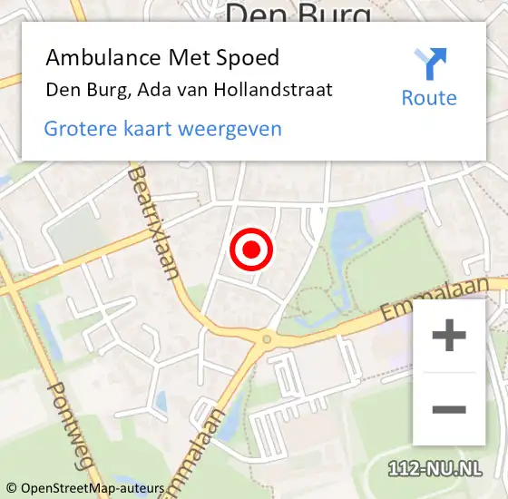 Locatie op kaart van de 112 melding: Ambulance Met Spoed Naar Den Burg, Ada van Hollandstraat op 15 februari 2022 12:34