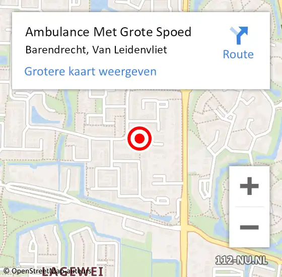 Locatie op kaart van de 112 melding: Ambulance Met Grote Spoed Naar Barendrecht, Van Leidenvliet op 15 februari 2022 12:41