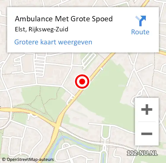 Locatie op kaart van de 112 melding: Ambulance Met Grote Spoed Naar Elst, Rijksweg-Zuid op 15 februari 2022 12:48