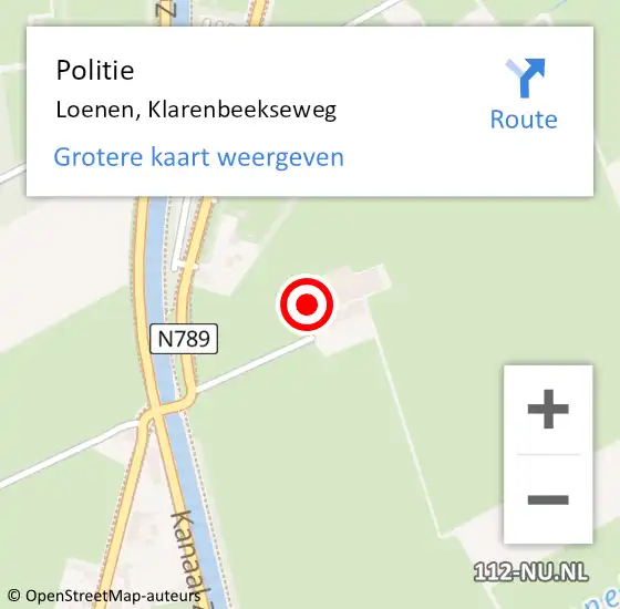 Locatie op kaart van de 112 melding: Politie Loenen, Klarenbeekseweg op 15 februari 2022 13:28