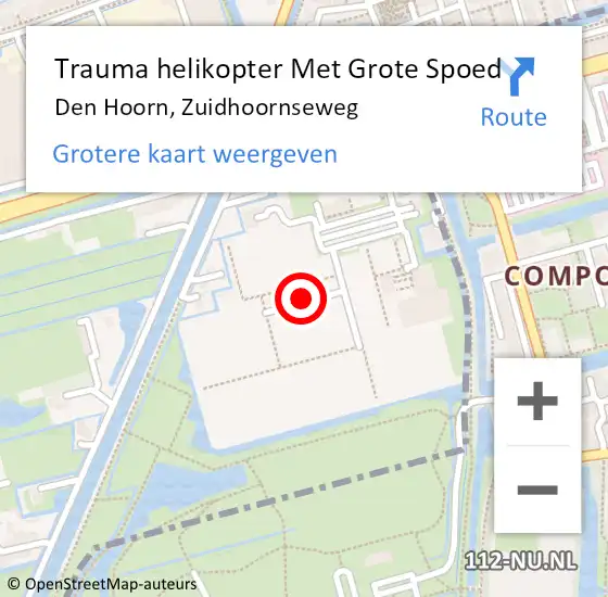 Locatie op kaart van de 112 melding: Trauma helikopter Met Grote Spoed Naar Den Hoorn, Zuidhoornseweg op 15 februari 2022 13:55