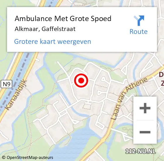 Locatie op kaart van de 112 melding: Ambulance Met Grote Spoed Naar Alkmaar, Gaffelstraat op 15 februari 2022 13:59