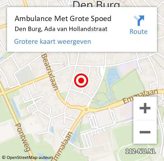 Locatie op kaart van de 112 melding: Ambulance Met Grote Spoed Naar Den Burg, Ada van Hollandstraat op 15 februari 2022 14:07