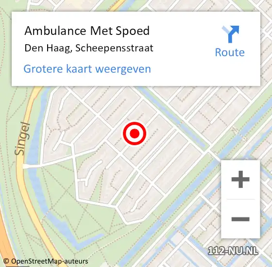 Locatie op kaart van de 112 melding: Ambulance Met Spoed Naar Den Haag, Scheepensstraat op 15 februari 2022 14:07