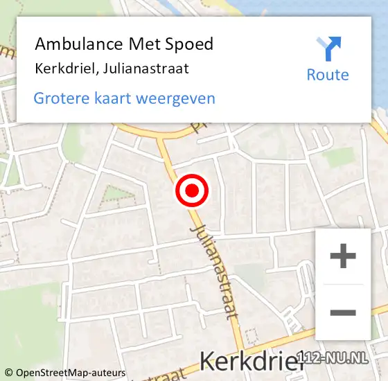 Locatie op kaart van de 112 melding: Ambulance Met Spoed Naar Kerkdriel, Julianastraat op 15 februari 2022 14:22