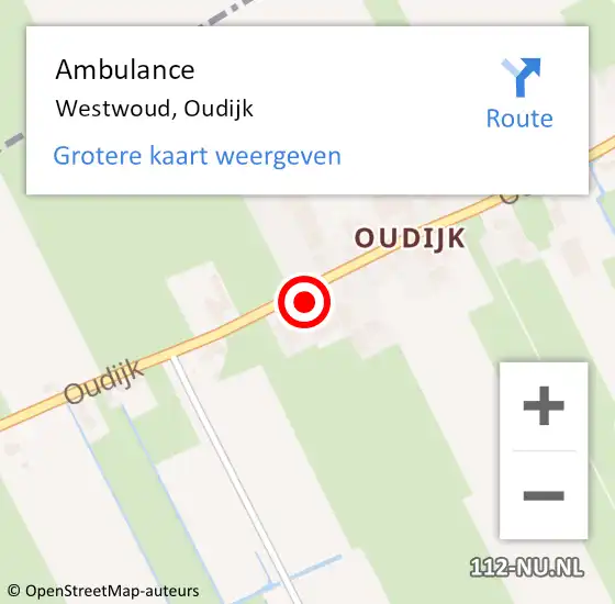 Locatie op kaart van de 112 melding: Ambulance Westwoud, Oudijk op 15 februari 2022 14:36