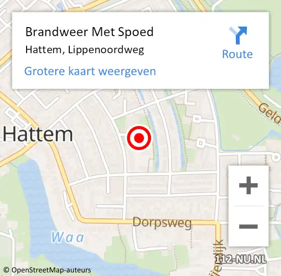 Locatie op kaart van de 112 melding: Brandweer Met Spoed Naar Hattem, Lippenoordweg op 15 februari 2022 14:39