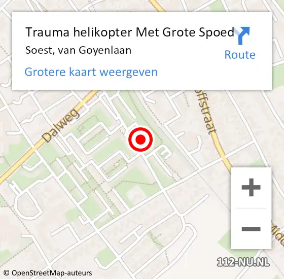 Locatie op kaart van de 112 melding: Trauma helikopter Met Grote Spoed Naar Soest, van Goyenlaan op 15 februari 2022 14:42