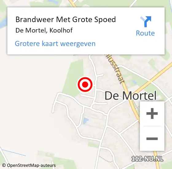 Locatie op kaart van de 112 melding: Brandweer Met Grote Spoed Naar De Mortel, Koolhof op 15 februari 2022 15:05