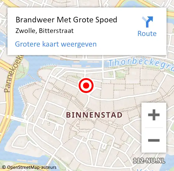 Locatie op kaart van de 112 melding: Brandweer Met Grote Spoed Naar Zwolle, Bitterstraat op 15 februari 2022 15:09