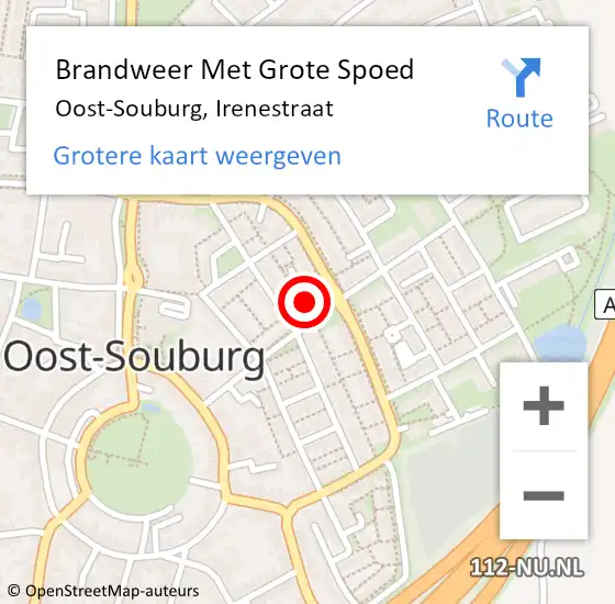 Locatie op kaart van de 112 melding: Brandweer Met Grote Spoed Naar Oost-Souburg, Irenestraat op 15 februari 2022 15:09