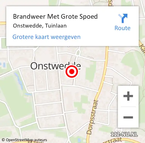 Locatie op kaart van de 112 melding: Brandweer Met Grote Spoed Naar Onstwedde, Tuinlaan op 15 februari 2022 15:14