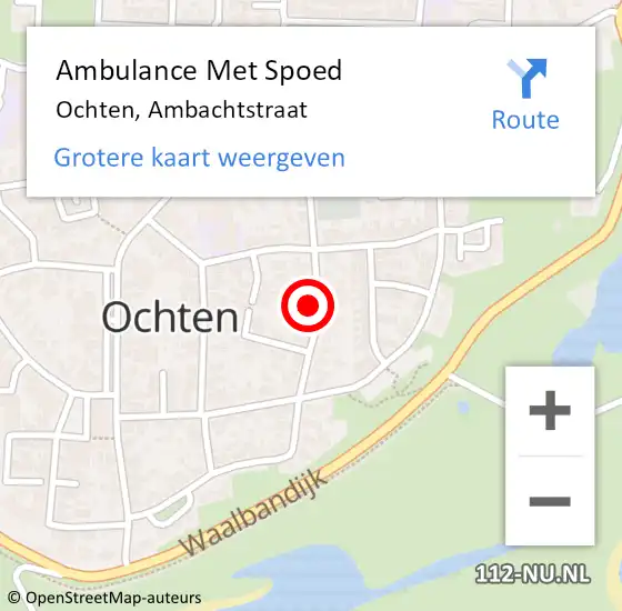 Locatie op kaart van de 112 melding: Ambulance Met Spoed Naar Ochten, Ambachtstraat op 15 februari 2022 15:24