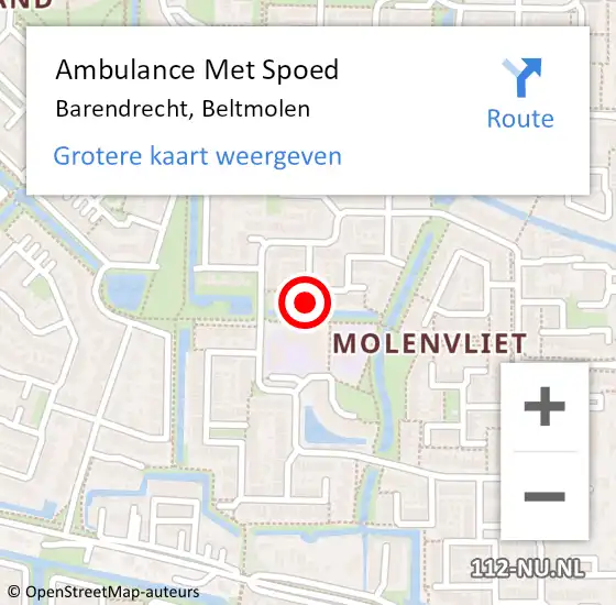 Locatie op kaart van de 112 melding: Ambulance Met Spoed Naar Barendrecht, Beltmolen op 15 februari 2022 16:16