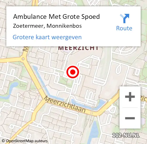 Locatie op kaart van de 112 melding: Ambulance Met Grote Spoed Naar Zoetermeer, Monnikenbos op 15 februari 2022 16:27